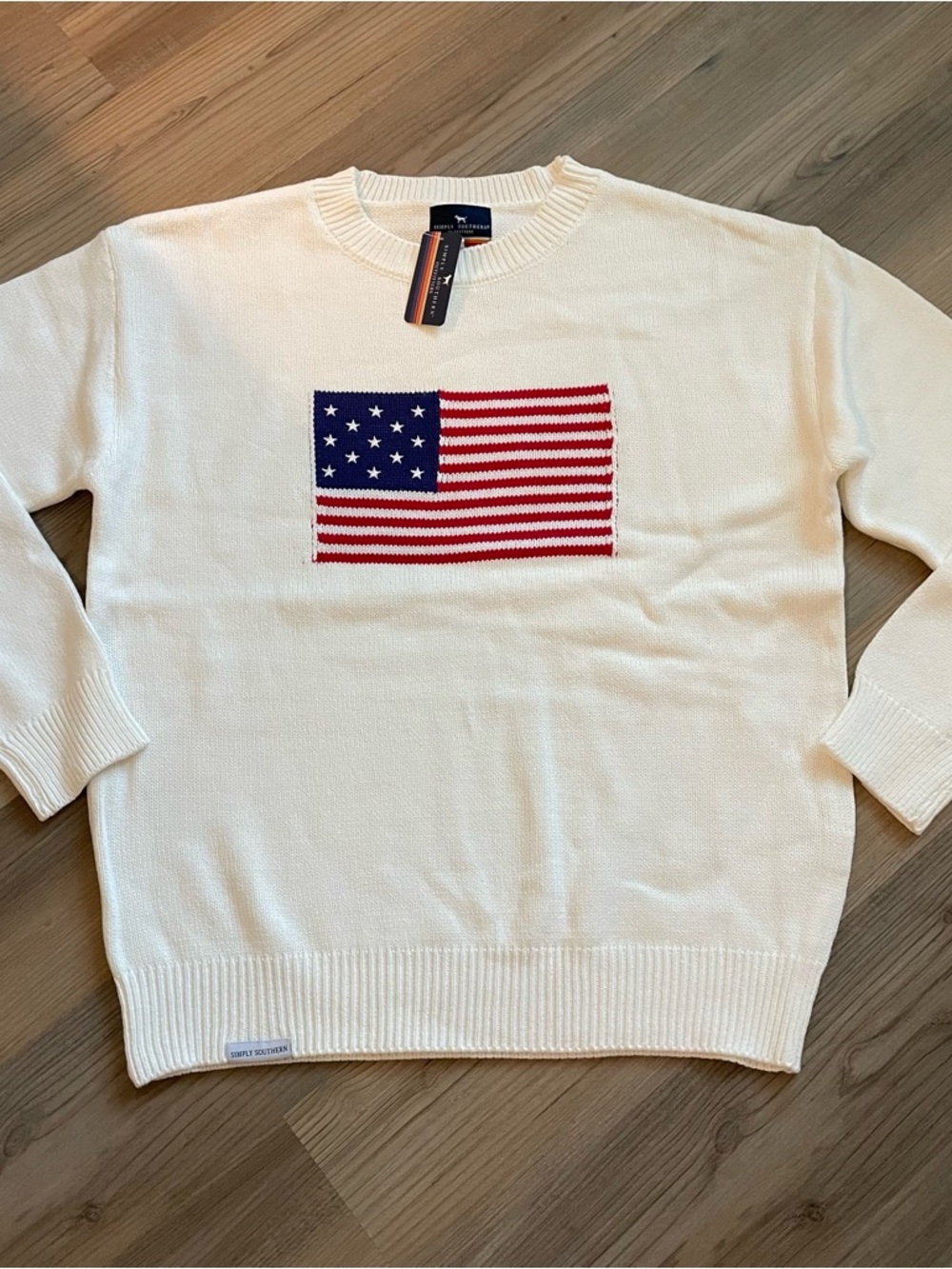 Simply Southern Cream American Flag Crewneck Sweater  Size L, XL & XXL NWT